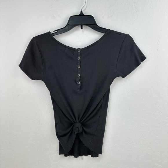 Nation Top Womens Blouse Small Gray Button Tie Knot Cap Sleeve Cotton Pullover - Picture 7 of 9